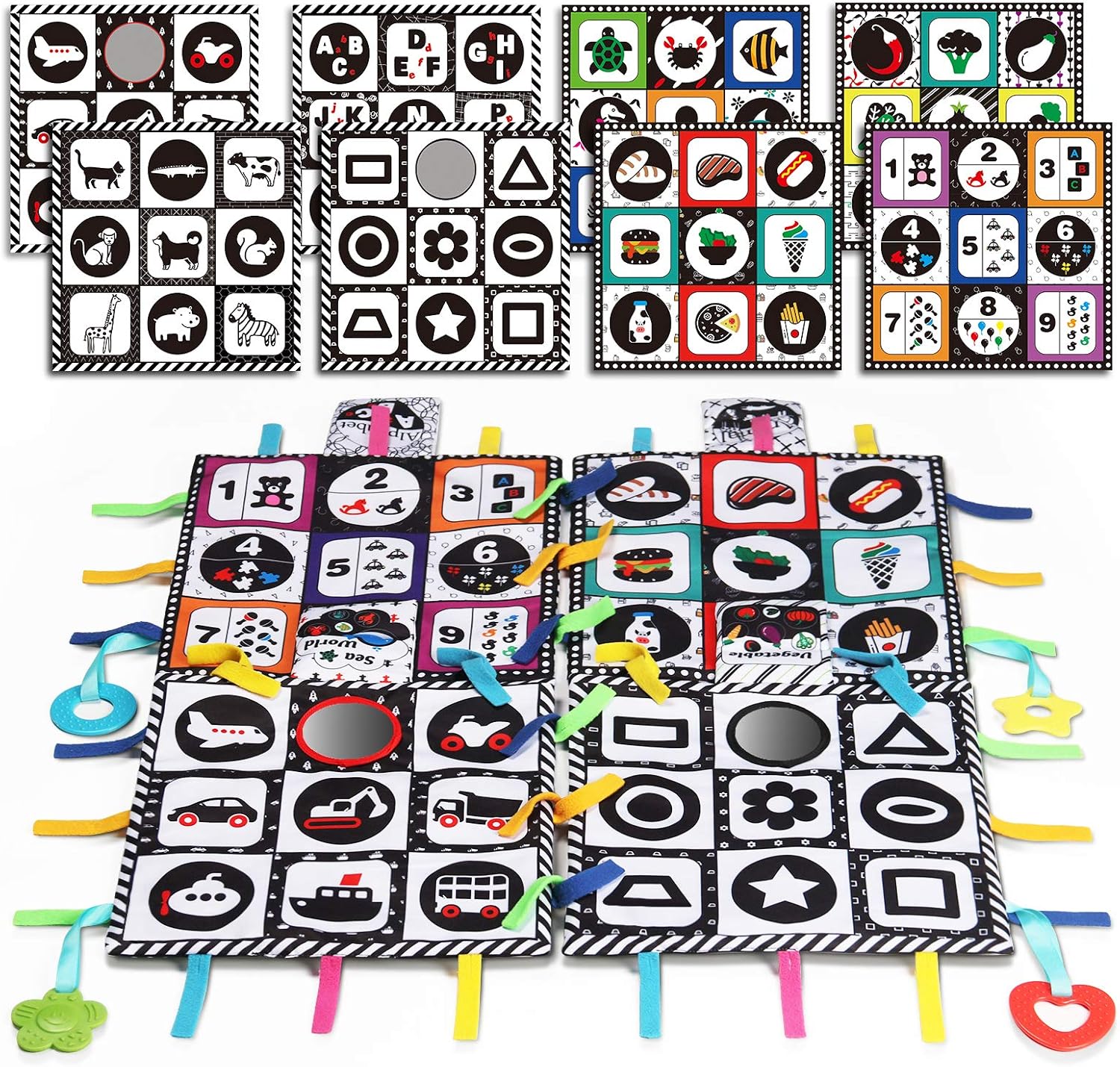 teytoy Black and White Baby Toys, High Contrast Tummy Time Square Mats -Interactive Activity Mats