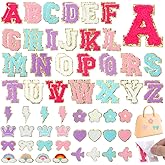 Molain 80 PCS Chenille Letter Patches Iron on Letters, Self Adhesive Patch Varsity Letters Chenille Embroidered Patches for Clothing, Hat and Backpack, White, Pink, Purple