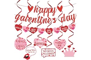 TTDQ Happy Galentine's Day Banner and Garland Set - Red and Pink Glitter Heart Decorations for Parties, Weddings, and Corporate Events