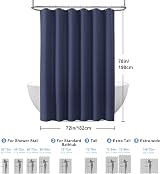 Shower Curtain Navy Blue 182 x 198cm with Metal Hooks view 6