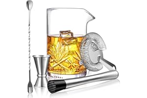 Cocktail Mixing Glass, veecom 18oz Crystal Bar Mixing Glass Bartender Kit, 5 Piece Old Fashioned Cocktail Kit with Strainer, 