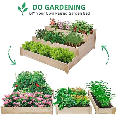 Buy 3 Tier Raised Garden Bed Kit Wooden Planter Box For Planting Flower Vegetable Fruit In Patio Backyard Balcony Outside W Stackable Flat Arrangement Easy Assembly Online In Indonesia B093dcblyc