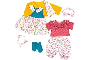ECORELF Reborn Doll Clothes for 20-22 Inch Dolls, 2 Set 20 Inch Baby Doll Clothes Accessories 7 Pcs Include Dress Coat Outfits, Headbands, Socks, Top and Pants