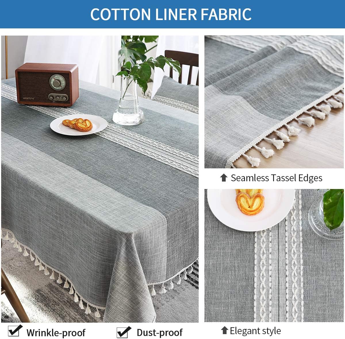 ARICHOMY Table Cloth, Square Tablecloth Cotton Linen Stitching Anti-Fading Wrinkle Free, Tablecloths Washable Dust-Proof Embroidery Table Cover for Kitchen Dinning Party Farmhouse Table Cloth: Kitchen & Dining