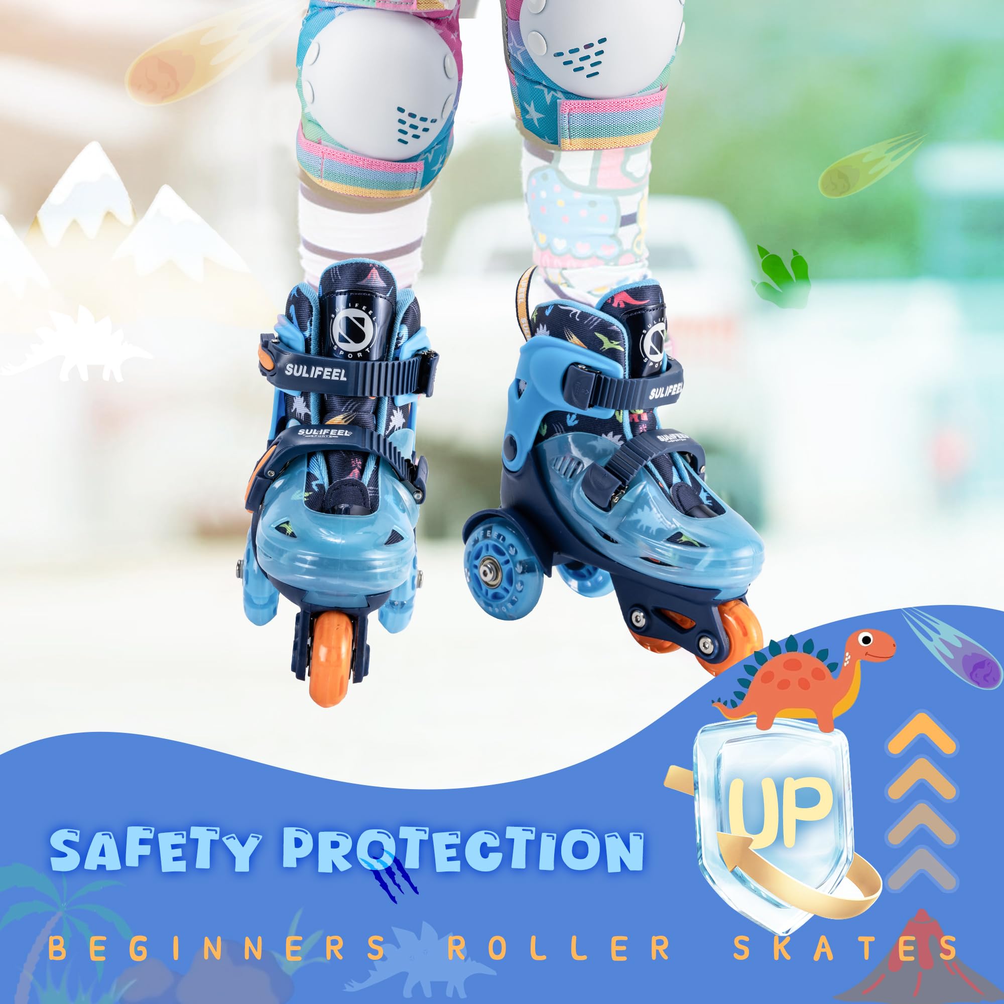 SULIFEEL Adjustable Roller Skates for Girls Boys Kids,Fun Illuminating Light Up Flash Wheels Three-Point Type Balance Suitable for Beginners Indoor Roller Skating