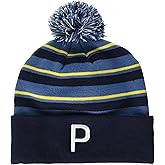 Puma Golf Men's WRMLBL Stripe POM Beanie, DEEP Navy-Blue Horizon-PELÉ Yellow