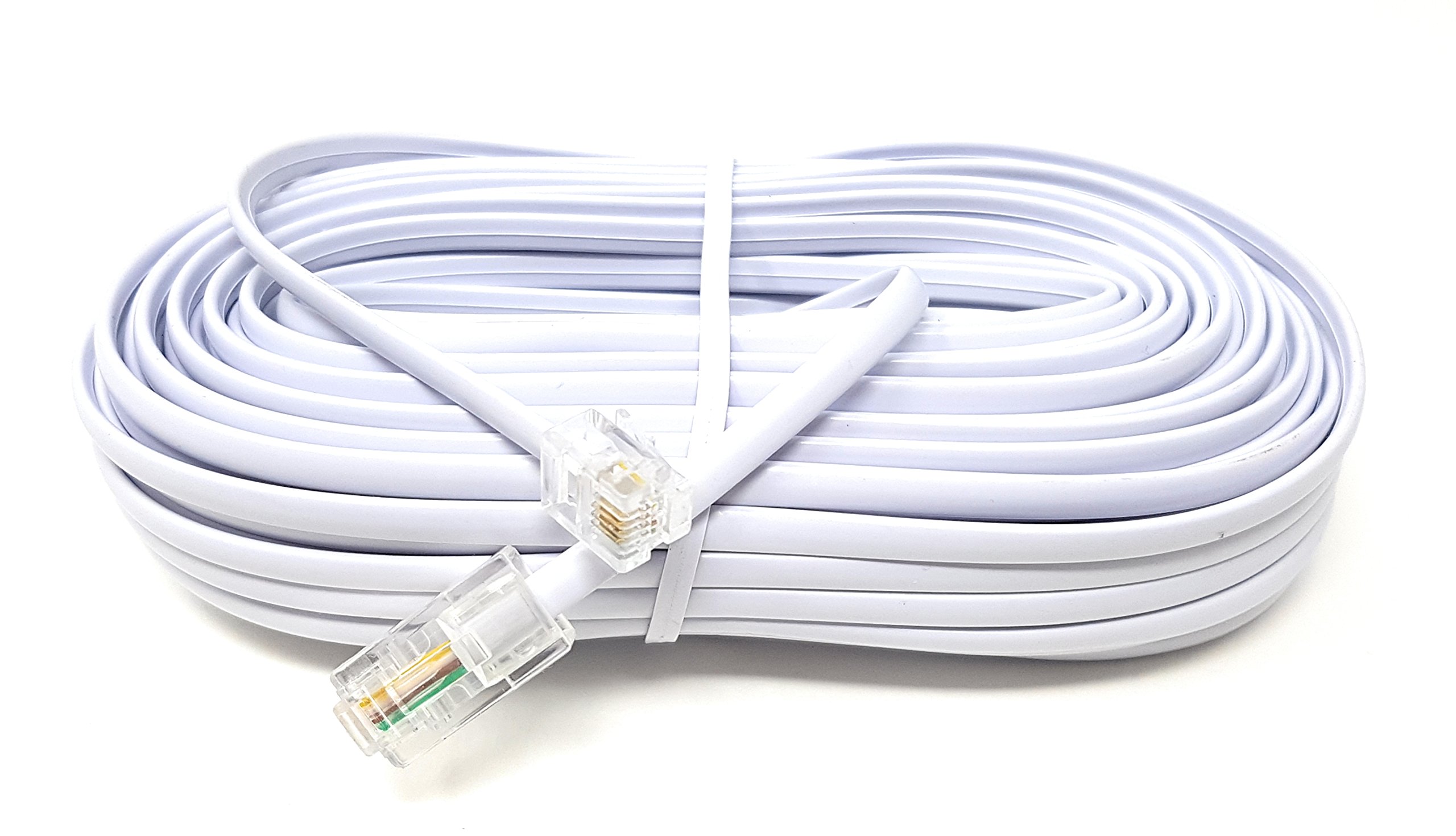 MainCore 20m long White RJ11 to RJ45 / ADSL Modem, Broadband Data 4 wire Flat Cable Lead (Available in 1m, 2m, 3m, 5m, 10m, 15m, 20m) (20m)