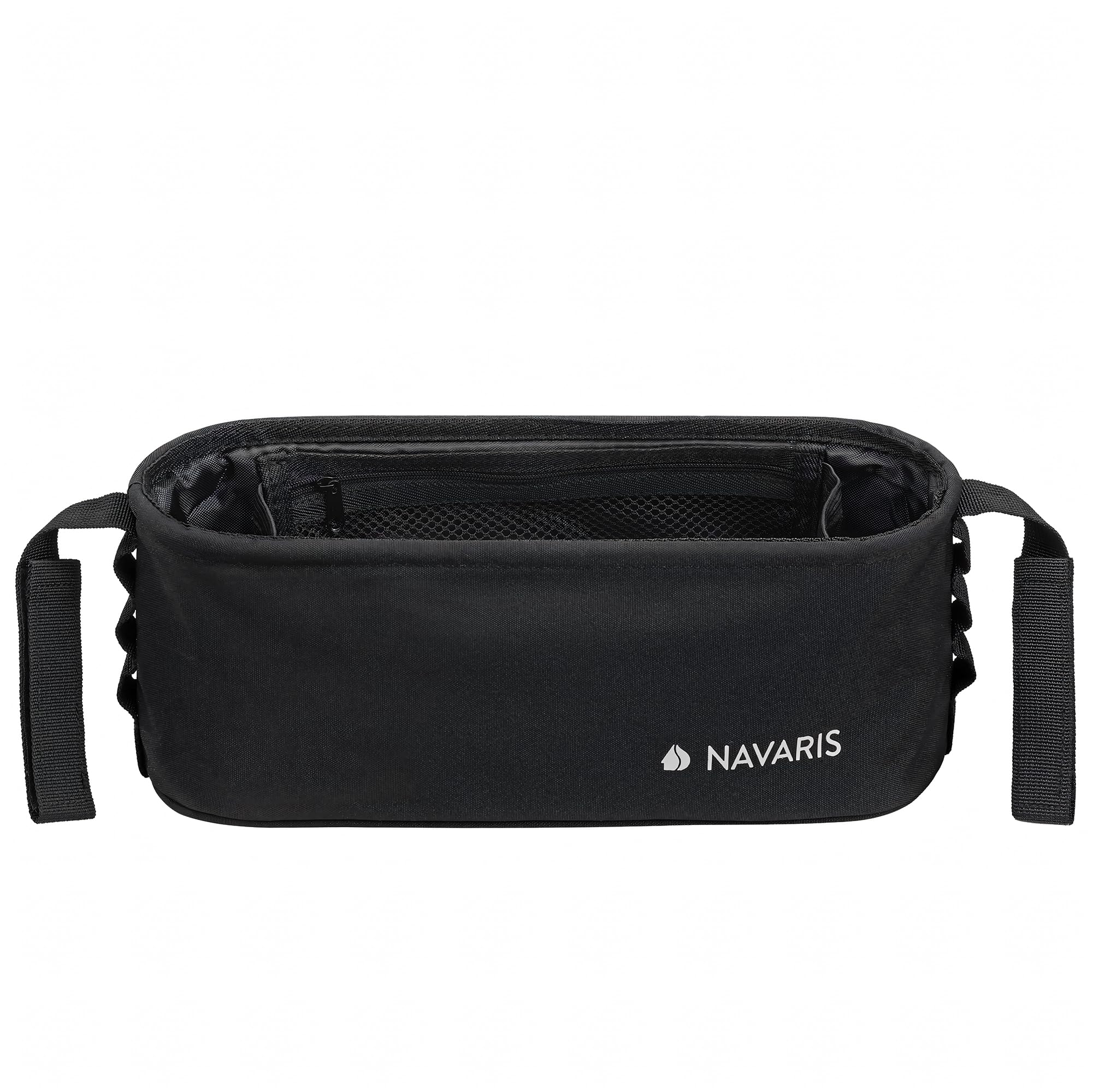 Navaris Pram Bag - Pushchair Accessories - Stroller Bag Organiser - Buggy Baby Bags for Prams - Durable Polyester Material - 2 Straps - 30 x 10 x 12cm (11.8 x 3.9 x 4.7) - Black