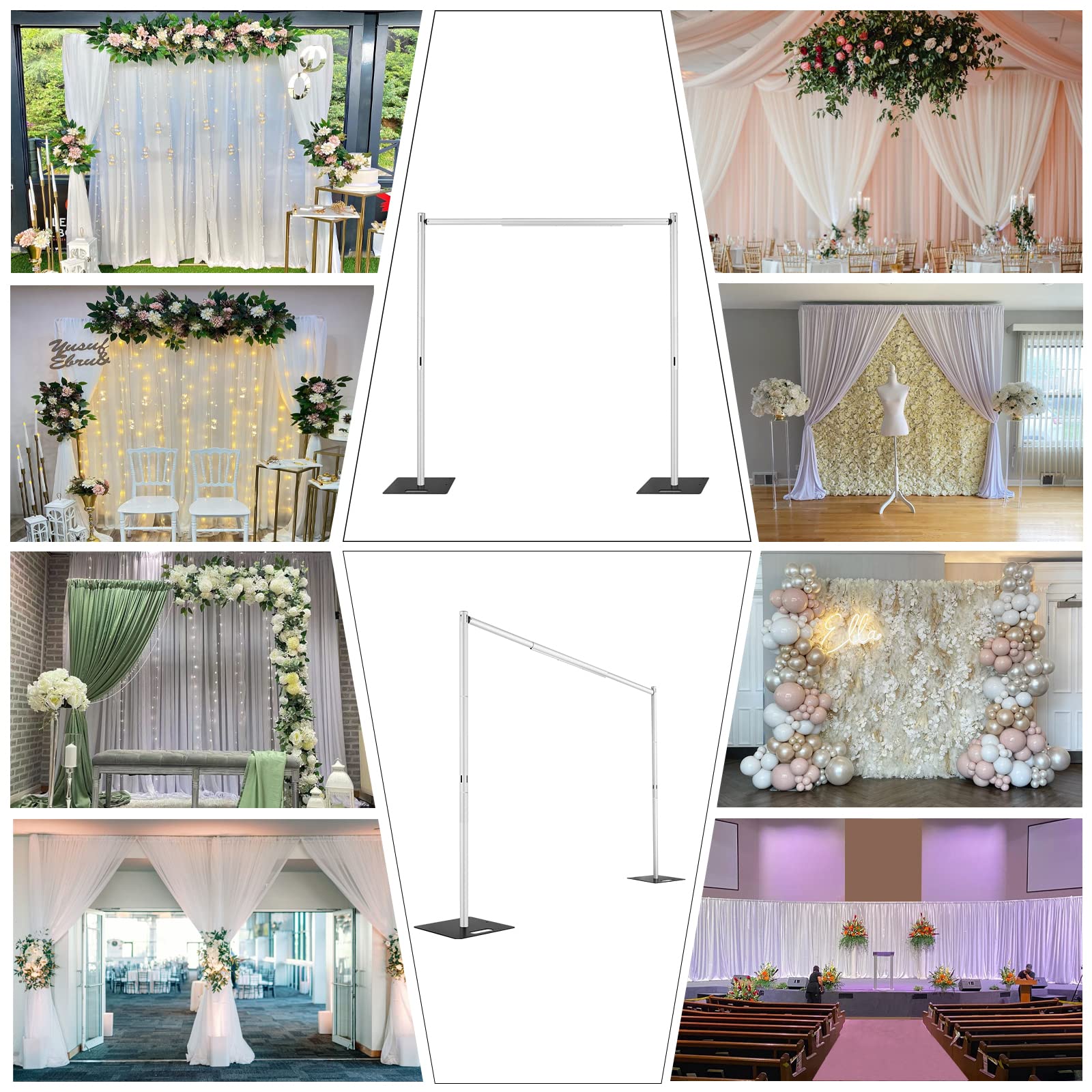 Pipe and Drape Backdrop Stand,8ft x 10ft Backdrop Stand, Adjustable Metal Heavy Duty Wedding Background for Parties Birthday Party Baby Shower Wedding Decorations