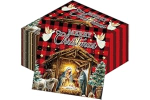 Deorfuy Nativity Christmas Napkins Disposable Party Decorations, 50PCS Happy Birthday Jesus Paper Napkins Decoration, Christmas Religious Buffalo Plaid Paper Towels Decor