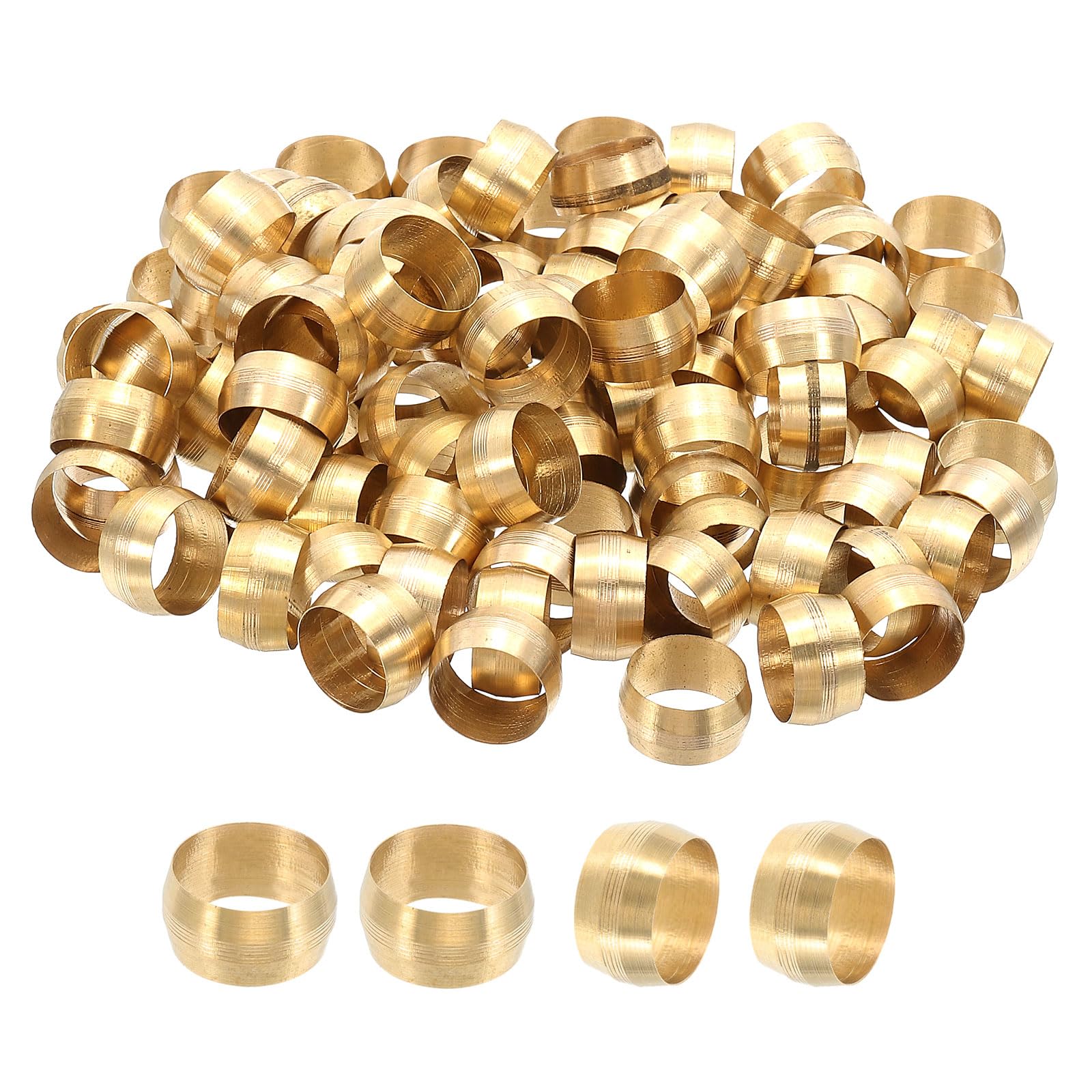 PATIKIL 100Pcs Brass Compression Sleeves Ferrules, Tube OD 9/16" Compression Fittings Assortment Kit for Connecting Air, Fuel, Water, Oil and Inert Gases Lines