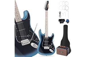 Leo Jaymz 39" Full Size ST Style Electric Guitar Starter Kit with SSS Pickups, 5W Portable Amp, Tuner, Gig Bag, Strap & Accessories(Blue Black 5W)