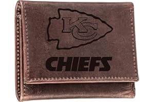 Evergreen Team Sports America NFL Kansas City Chiefs Brown Wallet | Tri-Fold | Officially Licensed Stamped Logo | Made of Leather | Money and Card Organizer | Gift Box Included