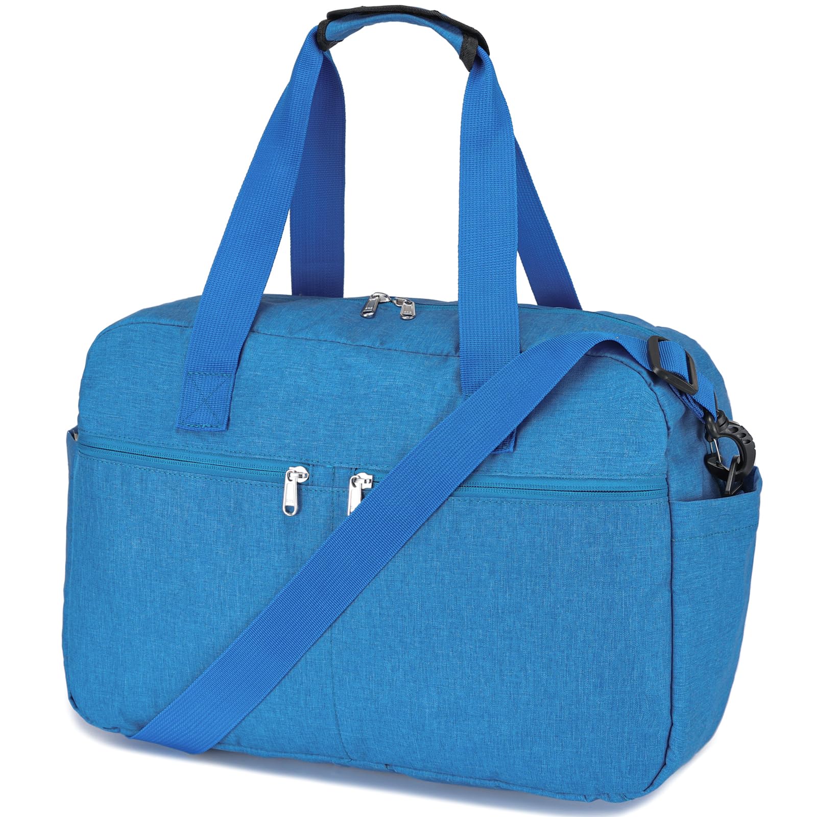Photo 1 of 17" Small Gym Bag for Womens & Mens - Personal Item Travel Duffle Bag with Wet Pocket and Trolley Sleeve | Under Seat Weekender Carry on Luggage (Blue)