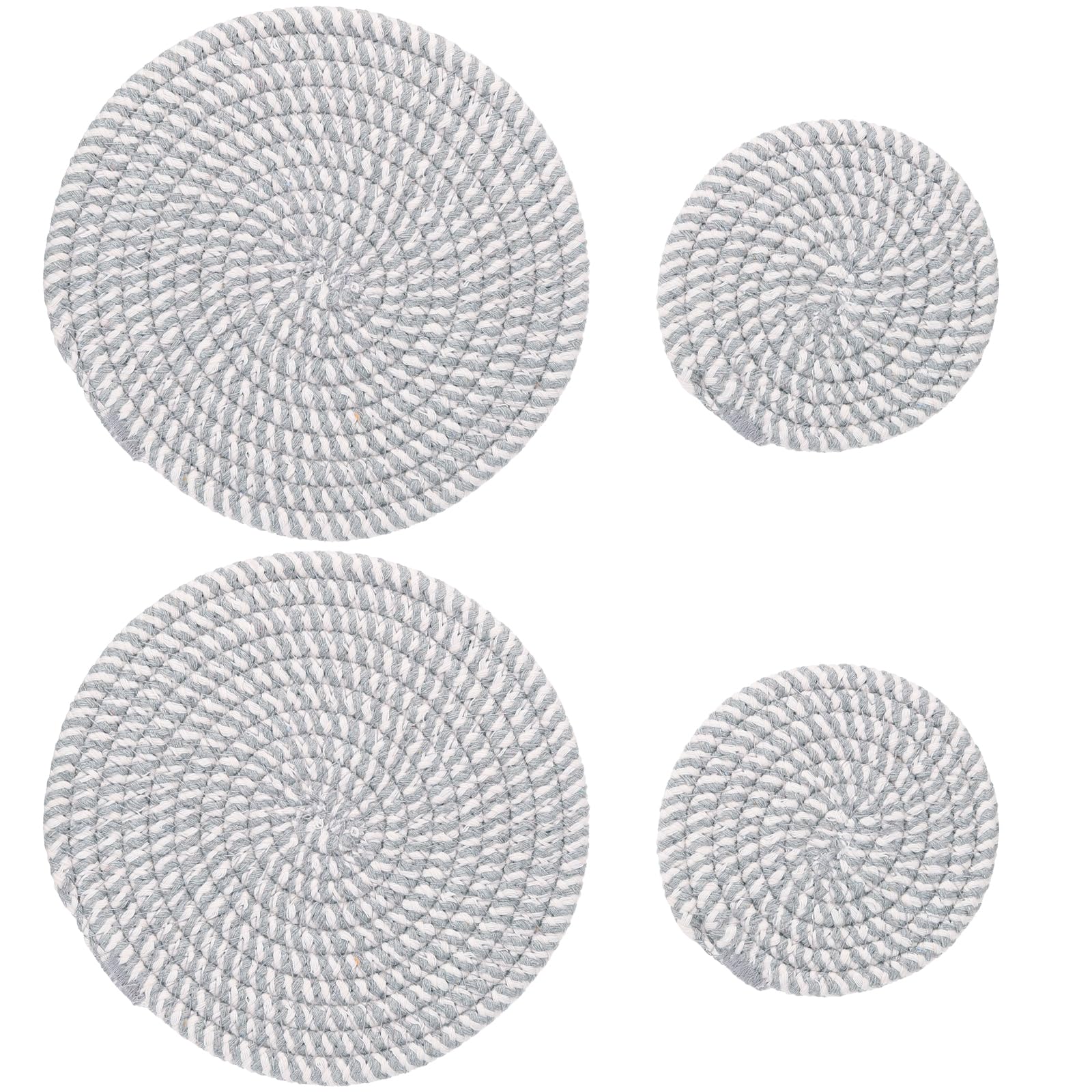 PATIKIL Plant Coasters 4 Inch 7 Inch, 4 Pcs Woven Plant Mat Round Pads Set for House Indoor Outdoor Gardening Pot Kitchen Table, Gray Stripes