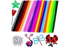 NENG-Q 300pcs Multi-Color Pipe Cleaners and self-Adhesive Wiggle Eyes, Pipe Cleaners Bulk, Art and Craft Supplies, Chenille Stems Pipe Cleaners, Pipe Cleaner Crafts