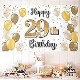LASKYER Happy 29th Birthday Decorations,29th Gold Balloon Large Birthday Banner Backdrop Sign,29 Years Old Bday Party Supplies.