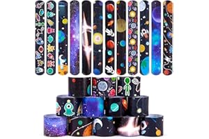 12-Pack Space Planet Slap Bracelets (Patterns Random) - Solar System Pattern Slap Wristbands for Party Favors & Gifts