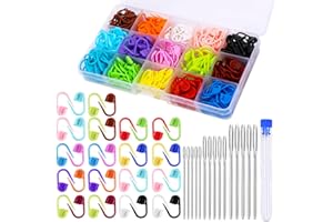 LUNARM 315 Pieces Stitch Markers for Crocheting, Stitch Locking Clip Colorful Knitting Markers Crochet Clips with 15 Pieces Big Eyes Blunt Sewing Needles (2inch/2.3inch/2.7inch)