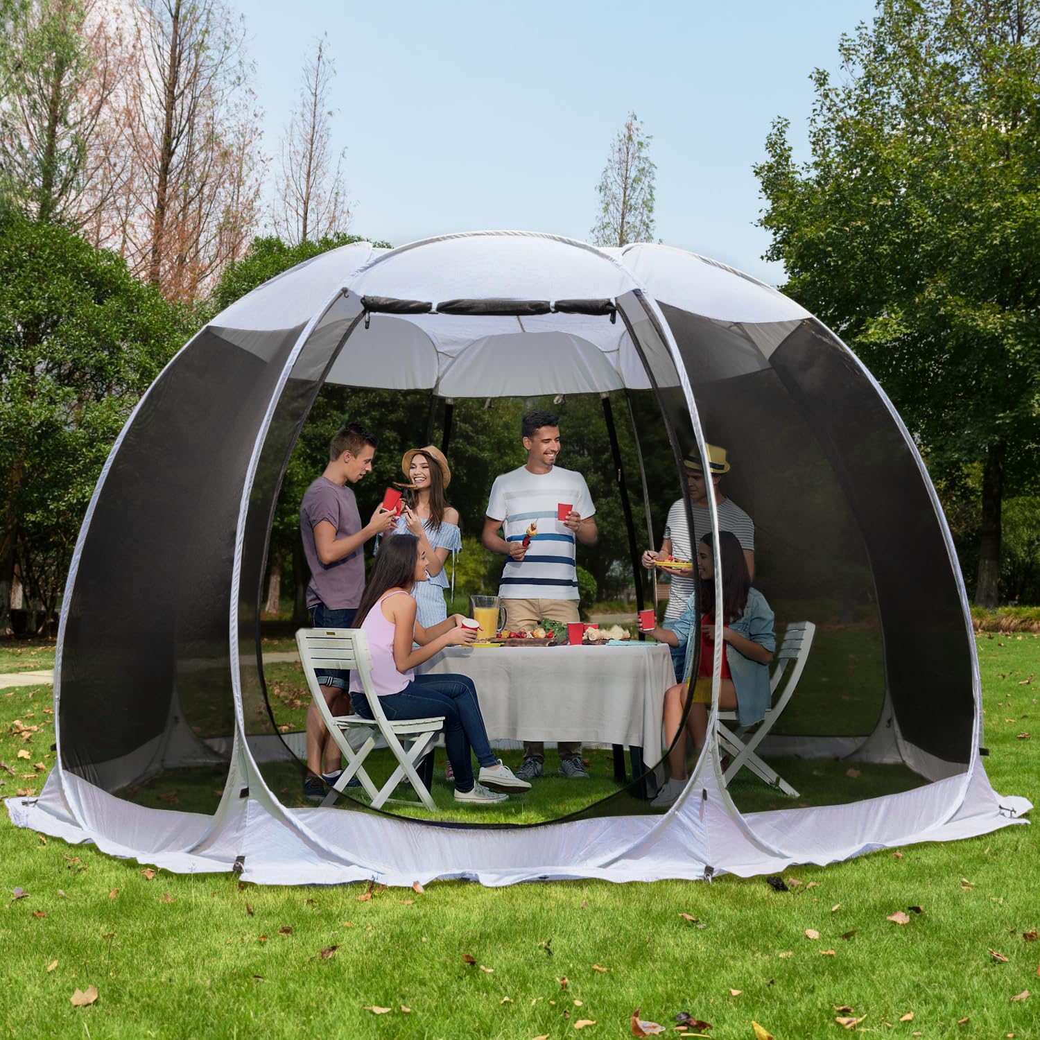 Alvantor® Pop Up Screen Tent Canopy, 8-10 Person Screen House with Mosquito Net, Screen Room for Camping, Outdoor Mosquito Tent, Instant Pop-Up Gazebo for Patio, Garden, Backyard (Gray, 12'x12') Image