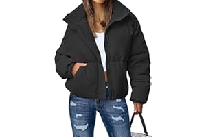 MEROKEETY Women's 2025 Winter Long Sleeve Zip Puffer Jacket Pockets Baggy Short Coats