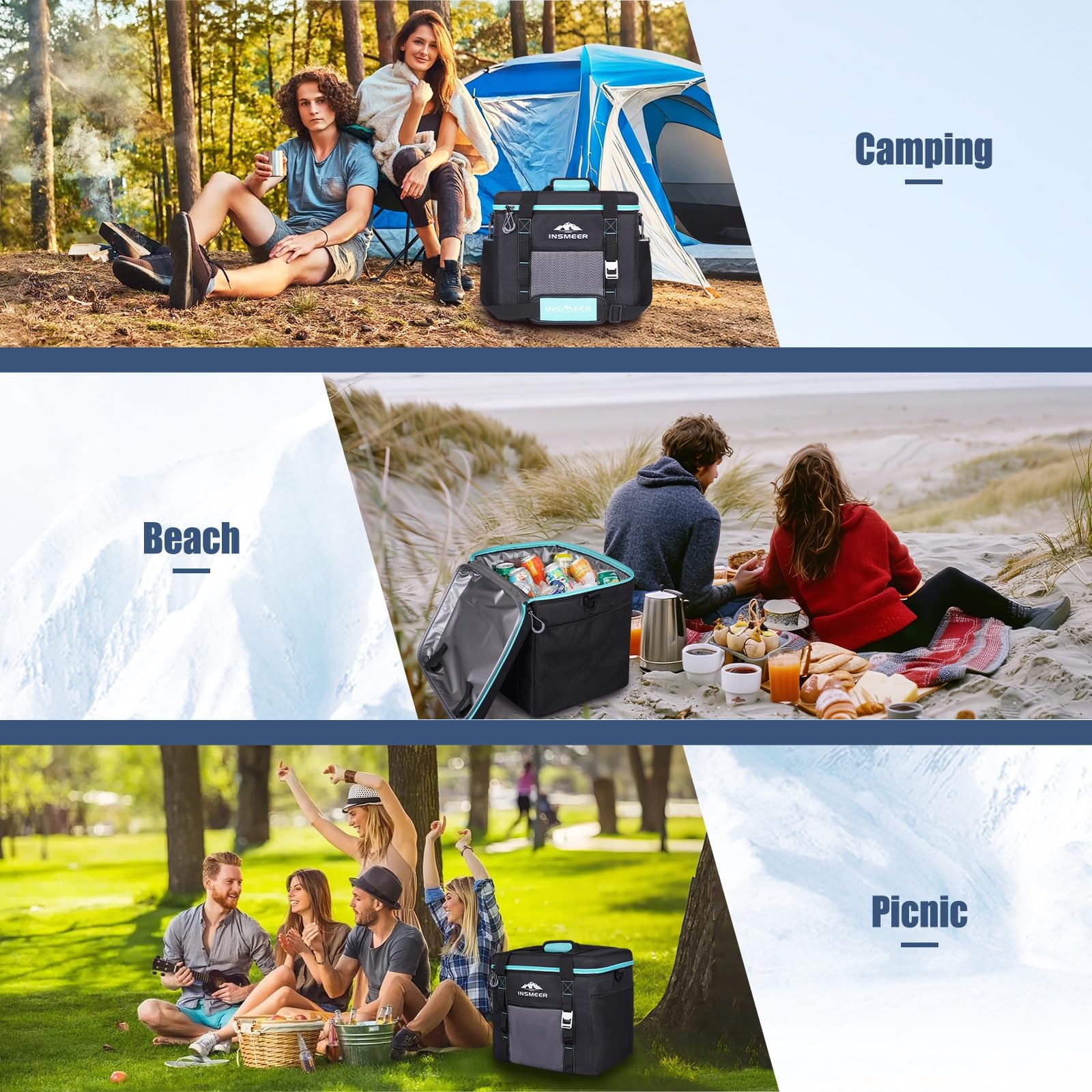 INSMEER Kühltasche Groß 40L, 60 Dosen Kühltasche Faltbar mit Hart Eva Dach, Wasserdicht Gross Kühltaschen, Kühlbox, Isoliertasche, Thermotasche für Camping, Picknick, Strand 8