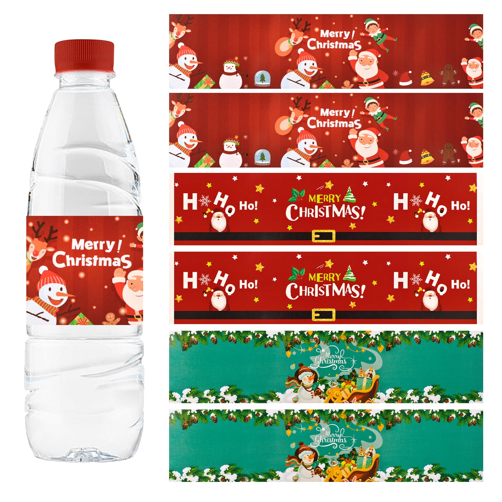 URROMA Merry Christmas Water Bottle Labels, 60Pcs Red and Green Christmas Wraps Stickers for Party Christmas Drinking Water Bottle Label
