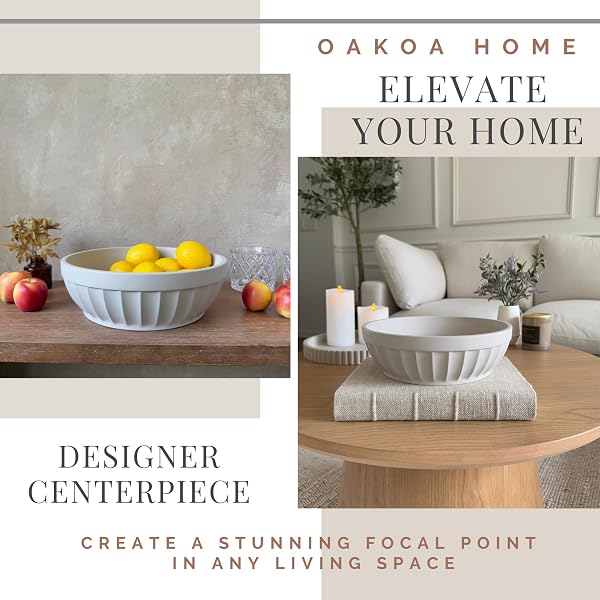 OAKOA DECORATIVE FRUIT BOWL FOR KITCHEN COUNTER – LARGE DECORATIVE BOWL FOR HOME DECOR – CONCRETE DECOR BOWL FOR KEYS ENTRYWAY TABLE – MODERN CENTERPIECE COFFEE TABLE BOWL