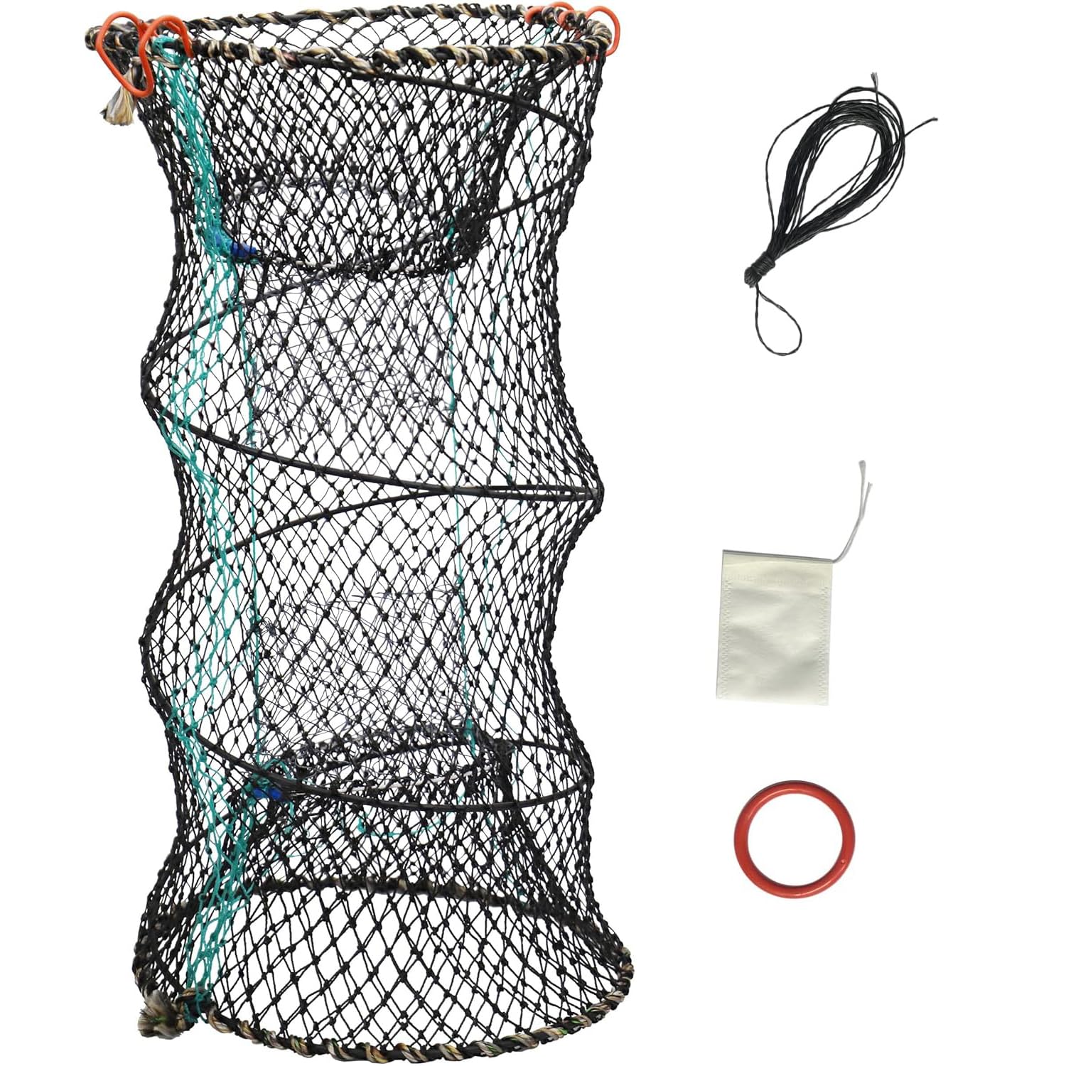 Crab Trap 40 x 80 cm Foldable Bait Fish Trap River Crayfish Trap Crab Trap Foldable for Fishing Crab Shrimp Lobster Eel with Cast Rope Bait Bag (40 x 80 cm with Accessories)