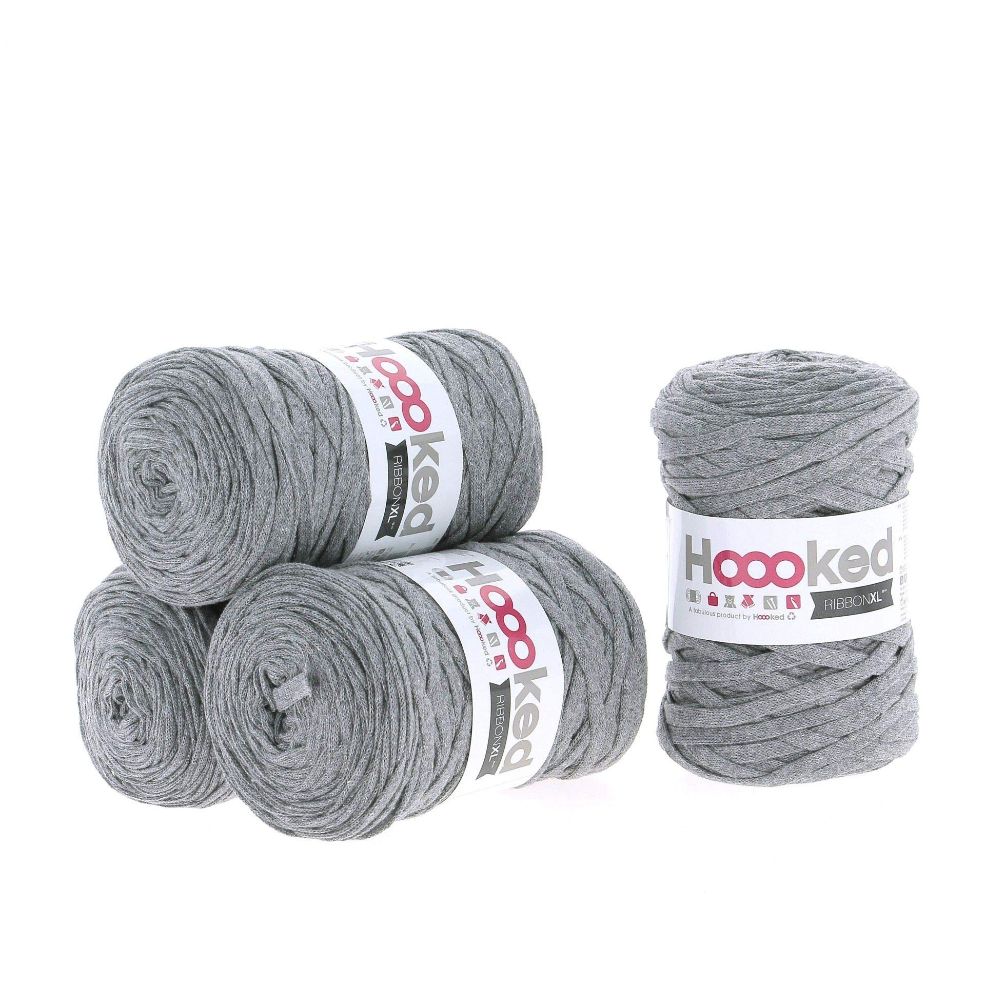 Hoooked RibbonXL Economy Set of 4 Rolls 120 Metres Giant Textile Yarn Made from Recycled Clothing in Stone Grey