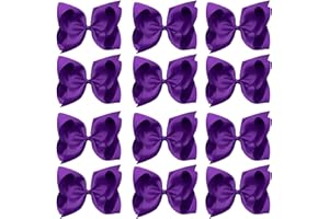 Oaoleer Big Hair Bows for Girls 12 PCS 6" Purple Grosgrain Ribbon Large Boutique Bow Alligator Clips Hair Accessories for Toddlers Little Girls Kids
