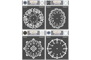 CrafTreat Doily Clock Stencils for Painting on Wood, Canvas, Paper, Fabric, Wall and Tile - Floral Clock, Oval Doily, Ornate Clock and Wall Clock - 4 Pcs - 6x6 Inches Each - Reusable DIY Stencils