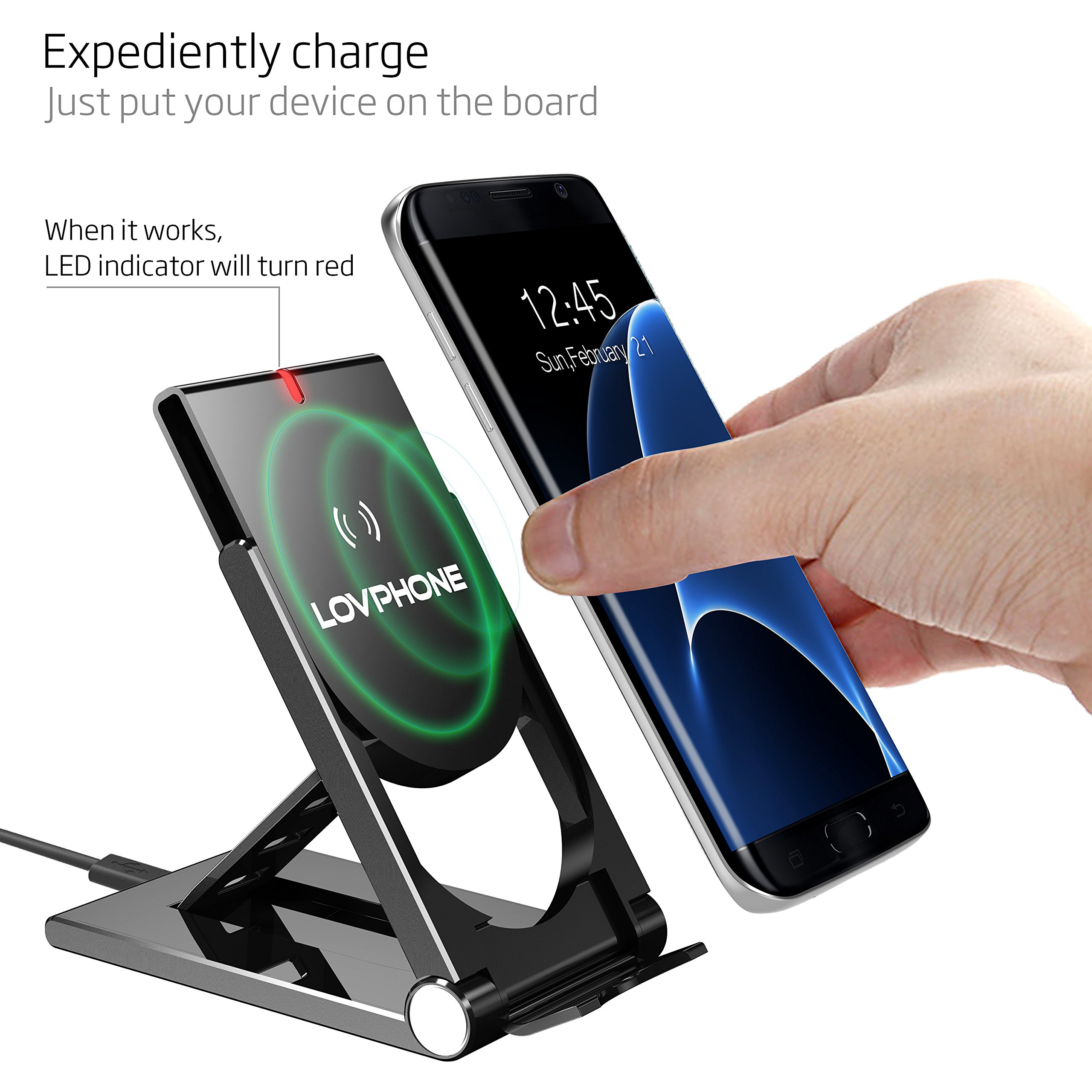 Wireless Charger-LOVPHONE QI Wireless Charging Stand Pad Quick Charge for Samsung Galaxy S7, S7 Edge, Galaxy S6, ,S6 Edge ,S6 Edge Plus,Note 5, (AC Adapter Not Included) (Black)