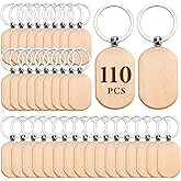 Auihiay 110 Pieces Wood Keychain Blanks, Wood Key Chain Bulk, Unfinished Wood Keychain Blanks for Laser Engraving and Chrismas DIY Crafts (Rectangle)