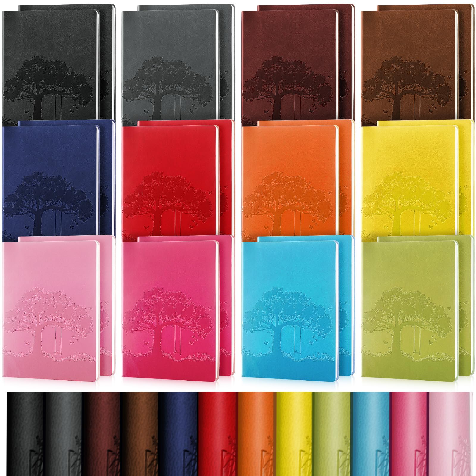 Photo 1 of 24 Pcs PU Leather Journals Notebook Bulk Colorful Tree Life Lined Journal Notebook Soft PU Leather Cover Ruled Writing Notebook for Writing Office School Home Business 128 Pages, A6 (Vintage Color)