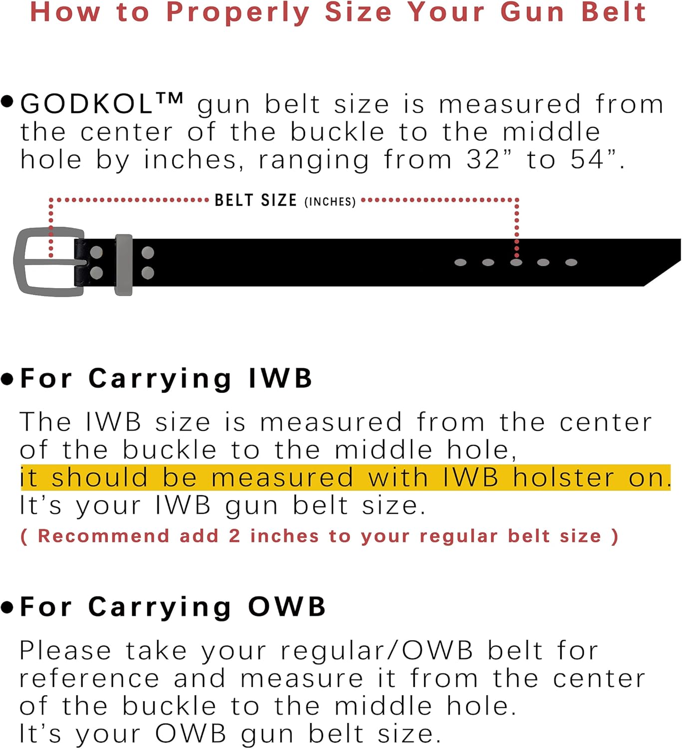 GODKOL Leather Gun Belt with Steel Core, Gun Belts for Men, Tactical Concealed Carry Belt CCW: Clothing
