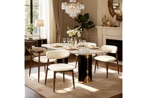 CHUN YI Dining Chairs Set of 4, Upholstered Wooden Dining Room Chairs, Mid Century Modern Fabric Kitchen Chair with Ergonomic Curved Backrest, Beige (Only Chairs)