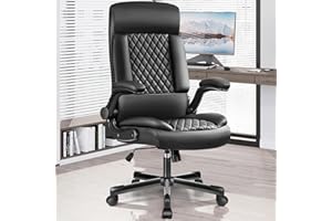 AtHope Executive Office Chair, High Back PU Leather Desk Chair with Adjustable Flip-Up Armrests, Big and Tall Ergonomic Computer Task Chairs with Rocking Function for Home Office (Black)