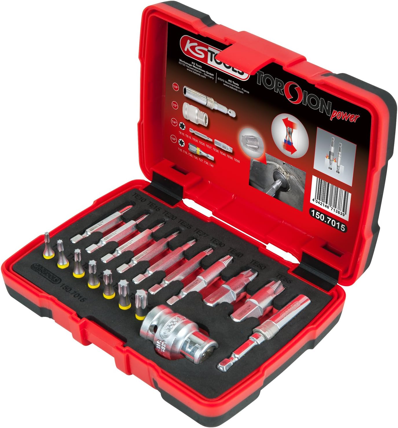 KS Tools 150.7015 1/4 Inch + 10 mm Special TX Screw Extractor Set 18 Pieces, Colour, Size - Image 4