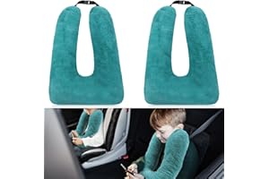 HOTEAM 2 Pcs Travel Pillow Car Sleeping Kid Neck U Shaped for The Back Seat Adults Children Head and Body Support Long Distance Journey Accessories (Turquoise)