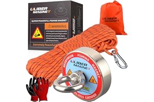 ULIBERMAGNET Fishing Magnet Kit,400LBS Strong Neodymium Magnet Fishing with 20M Nylon Rope & Non-Slip Gloves,Large Strong Neodymium N52 Magnets Recycling Salvage Treasure Hunt in River, Lake
