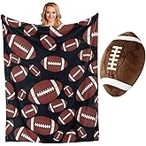 Mindsoft Football Throw Blanket Gift for Boys Men with Plush Pillow, 50 x 60 Inches Soft Flannel Football Blankets with Fluffy Pillow for Men Couch Sofa Bed Sports Rugby Lover Team Gifts Decoration