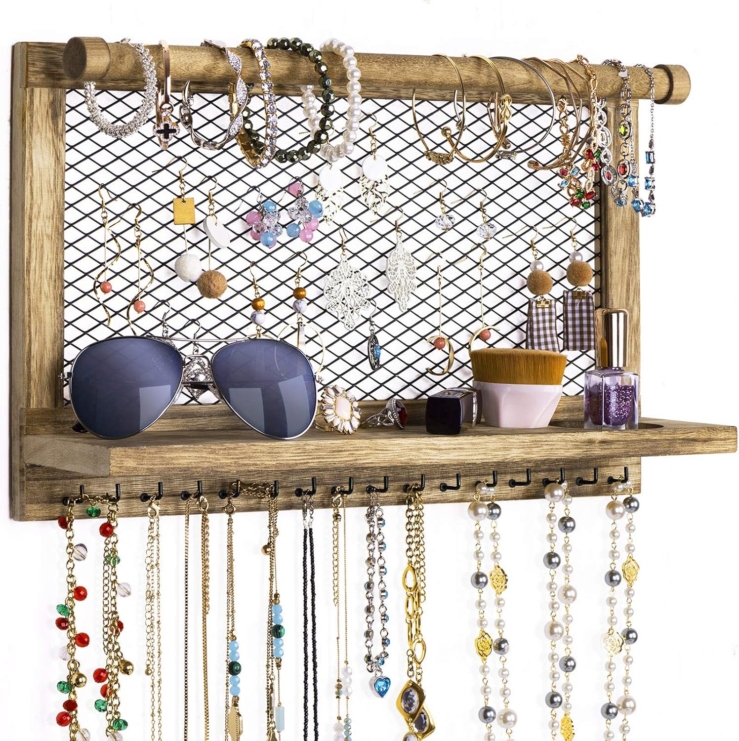 LoveKANKEI Jewelry Organizer Wall Mounted Rustic Wooden