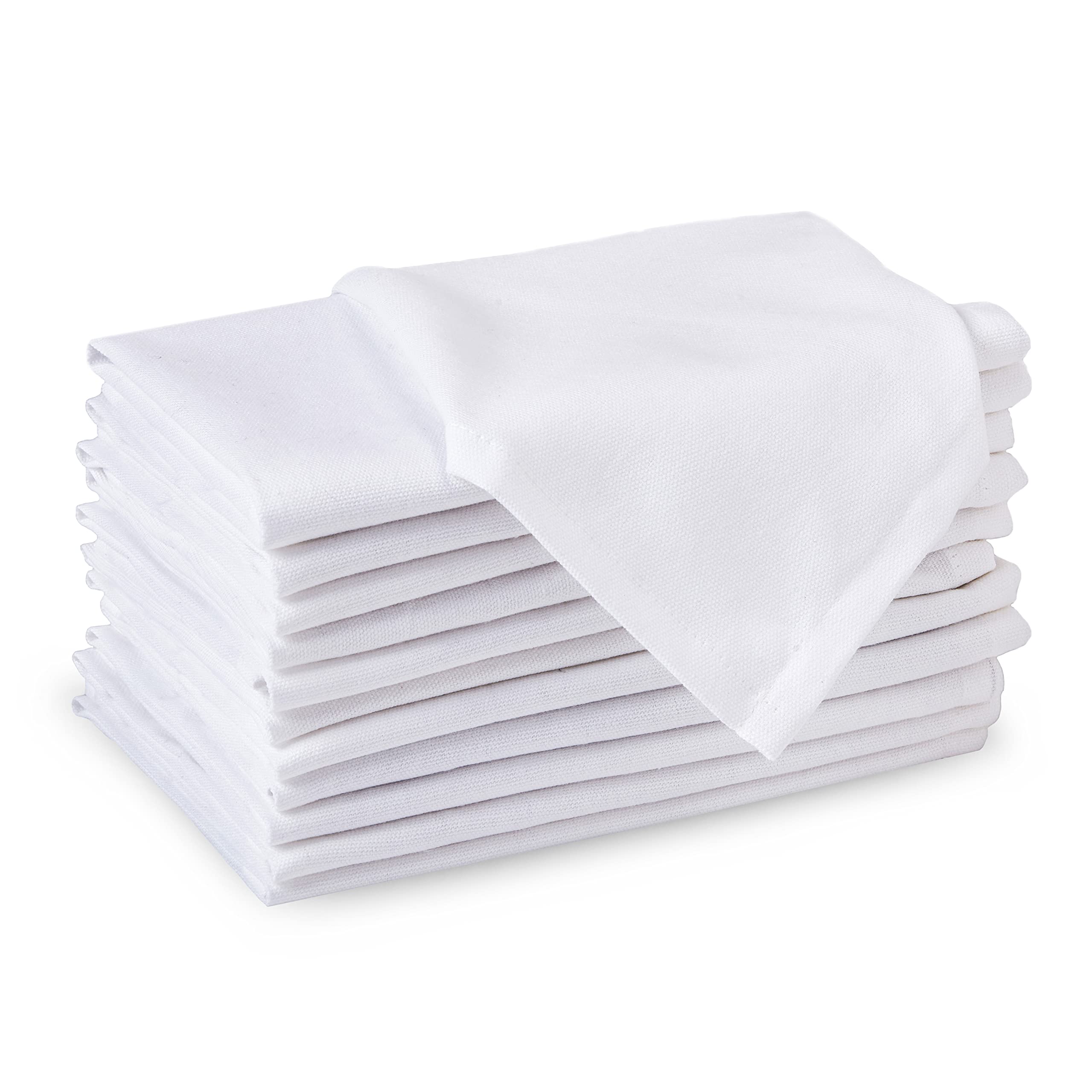 Encasa XO White Cloth Napkins Set of 12, 17x17 in | Solid Color Cotton Dinner Napkins | Washable & Reusable Wedding Napkins for Holiday Dinners, Party, & Everyday Table Decor