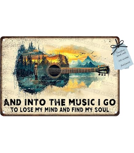 Ymyoo Targa Metallica Vintage Music Is What Feelings Sound Like – 20x30 Cm, Per Chitarristi E Bassisti, Decorazione Parete - 5