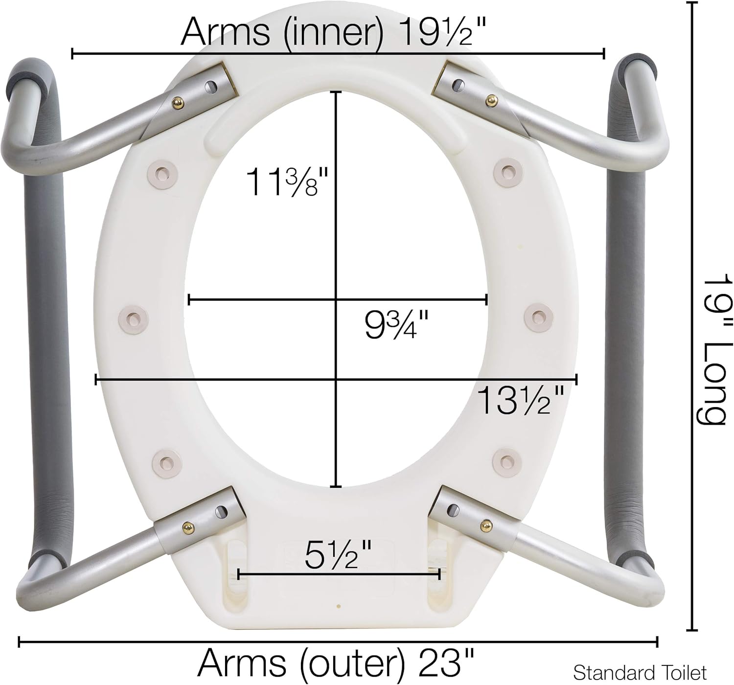 Essential Medical Supply Toilet Seat Riser with Removable Arms - Standard Bowl, 17.5 x 13.5 x 3.5 Inch: Health & Personal Care