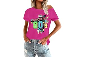 OCURHU 80s Shirts for Women Retro Off The Shoulder Top Disco 80s 90s Theme Party Outfit