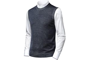 Herothorn Mens Soft V Neck Crew Neck Knitted Sweater Vest Solid Sleeveless Pullover Slim Fit Plain Color for Dad Husband