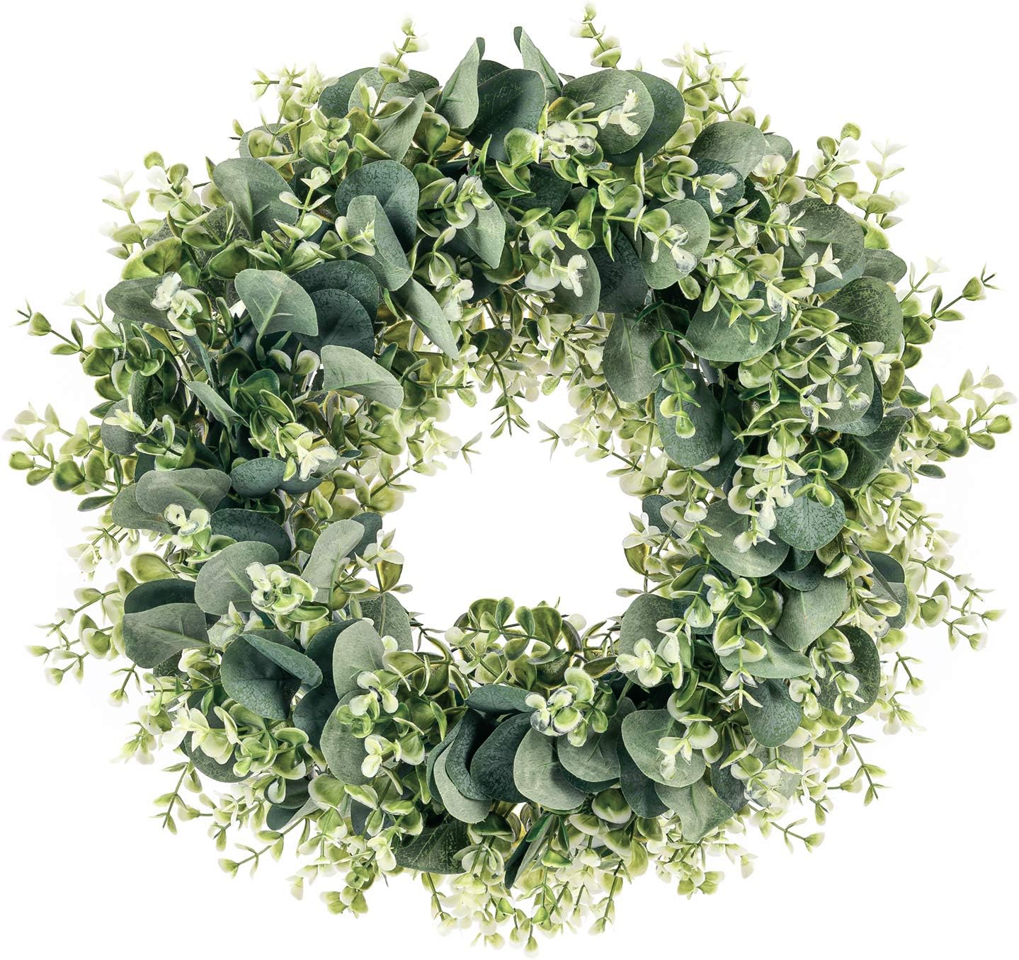 MELAJIA Eucalyptus Wreaths 16 Inch Summer Wreath Artificial Green Leaves Wreaths for Front Door Wall Home Decor Indoor Outdoor