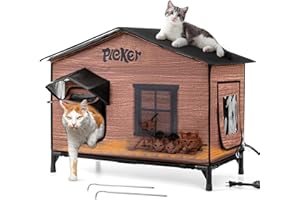 Heated Cat House for Outside: XXL 31.5in 100% Waterproof & Insulated Outdoor Cat House for Winter, Weatherproof Elevated Fera